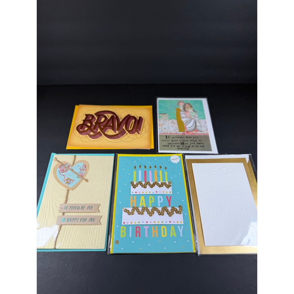 New Greeting Cards Bundle Lot of 5 Birthday Grad Mom Embellished Sequins Thoreau